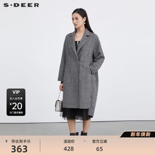 毛呢大衣S214Z1871 领格纹茧型长款 sdeer圣迪奥女装 西装