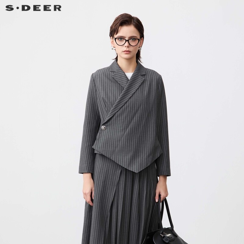 s.deer撞色条纹不规则西装外套