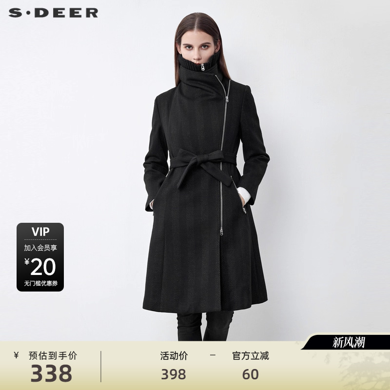 s.deer不规则毛呢长款大衣