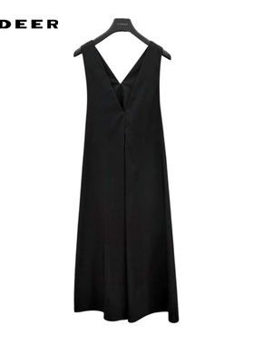 sdeer圣迪奥女装复古简约深V不规则背带裙S242Z2902