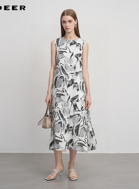 sdeer圣迪奥女装25年新品圆领晕染吊带两件套无袖连衣裙S252Z1266