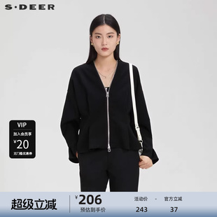 sdeer圣迪奥女装 外套S231Z2226 秋立领格纹压褶宽松短款