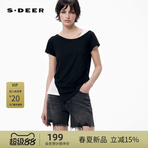 【预售】sdeer圣迪奥女装26年新品拼接不规则短袖T恤S263Z0101