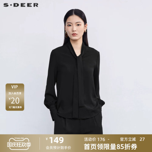 s.deer系带雪纺基本款长袖衬衫