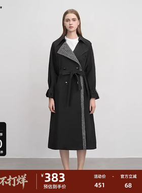 sdeer圣迪奥女装时尚翻领印花收腰长款风衣S244Z1804