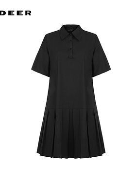 sdeer圣迪奥女装学院风翻领百褶拼接衬衫连衣裙S252Z1217