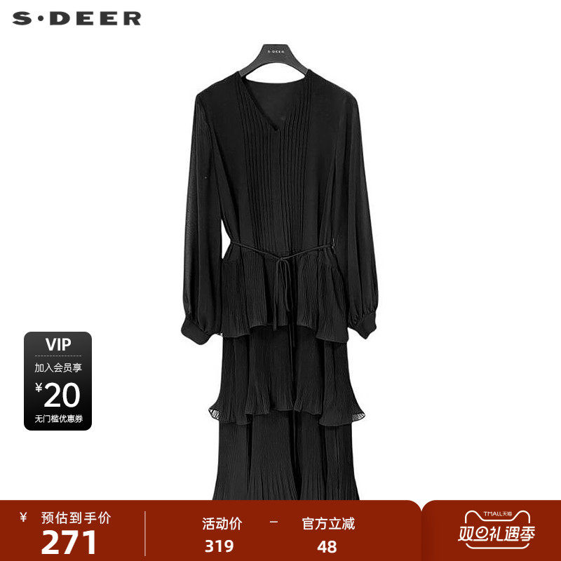 V领蛋糕裙 风琴褶 收腰设计