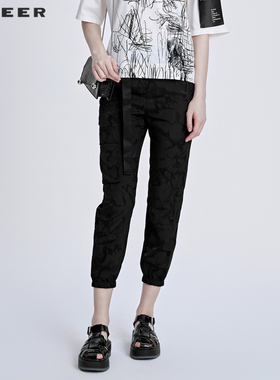 sdeer圣迪奥休闲裤ins女潮松紧收腰束脚印花卫裤长裤S20380811