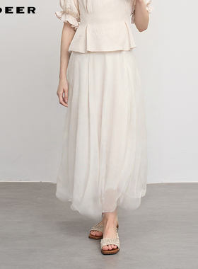 sdeer圣迪奥女装25年新品田园风松紧不规则花苞长裙S252Z1122