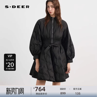 sdeer圣迪奥女装时尚立领收腰宽松长款羽绒服S244Z2416