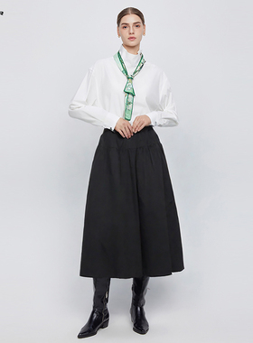 sdeer圣迪奥女装时尚高腰碎褶黑色A字伞裙S244Z1114