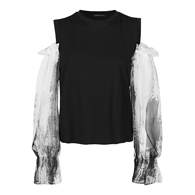 sdeer圆领露肩晕染撞色T恤