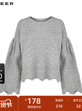sdeer圣迪奥女装罗纹圆领钩花不规则宽松针织衫S244Z3537