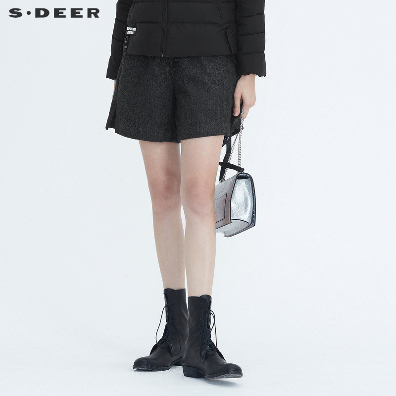 sdeer圣迪奥A字短裤女复古条纹松紧开衩短裤女款 外穿S204