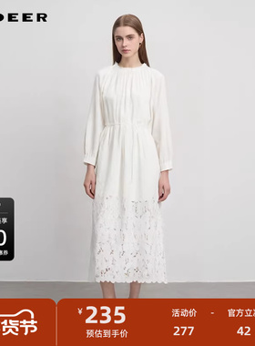 【sdeer奥莱】圣迪奥女装秋复古圆领碎褶收腰绣花连衣裙S243Z1235