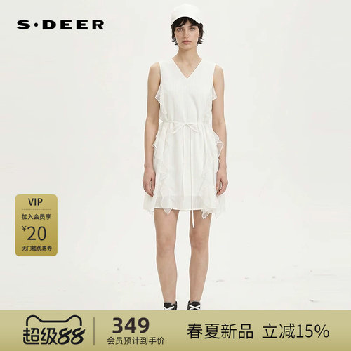【预售】sdeer圣迪奥女装26年新品V领网纱无袖连衣裙S262Z1244