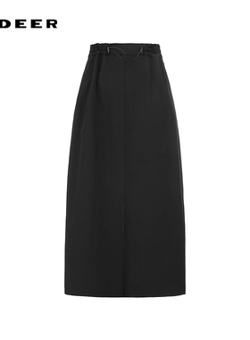sdeer圣迪奥女装休闲松紧抽绳拼接简约A字长裙S252Z1107