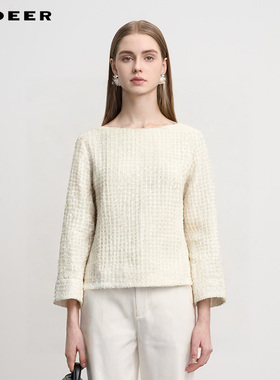 sdeer圣迪奥女装OL风圆领格子压褶长袖上衣S252Z3207