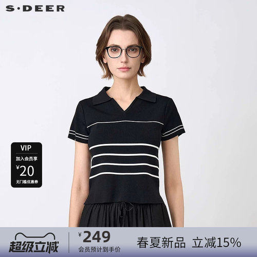 sdeer复古翻领撞色针织衫