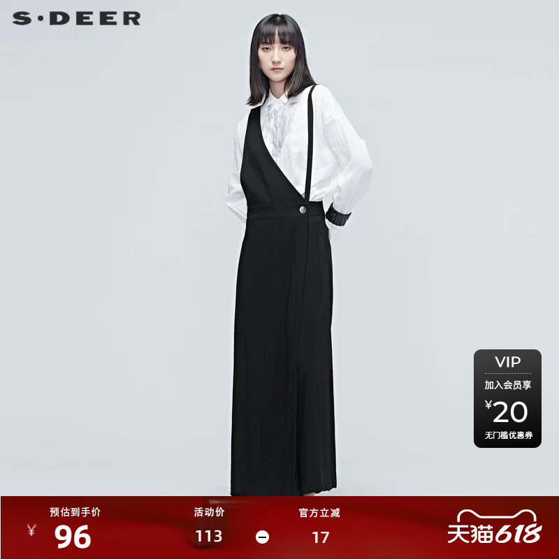 sdeer圣迪奥品个性黑色阔腿背带裤阔腿裤女秋百搭S203808