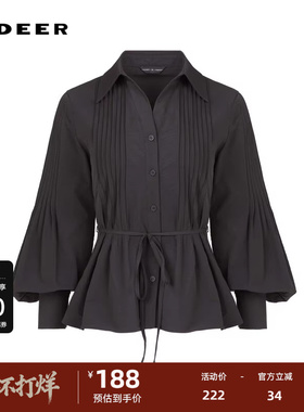 sdeer圣迪奥女装休闲翻领风琴褶收腰长袖衬衫S233Z0555