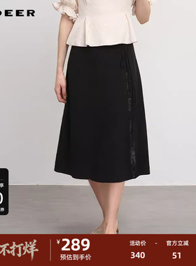 sdeer圣迪奥女装秋复古高腰盘扣印花新中式长裙S241Z1117