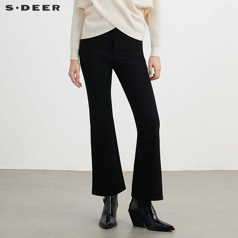 sdeer圣迪奥女装25年新品复古高腰拼接微喇叭休闲长裤S254Z0801