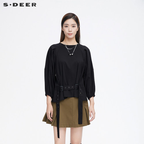 s.deer春秋装压褶长袖衬衫