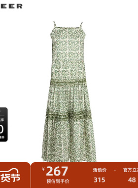 sdeer圣迪奥女装25年新品度假风清新印花吊带连衣裙S252Z1283