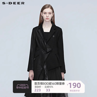不规则拼接黑色短外套S20382201 上衣个性 春秋款 sdeer圣迪奥女装