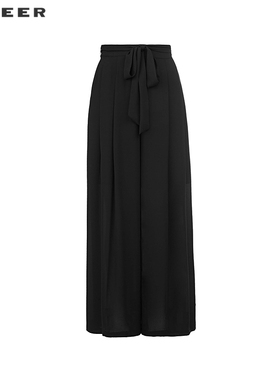 sdeer圣迪奥女装25年新品OL风收腰压褶阔腿雪纺长裤S252Z0802