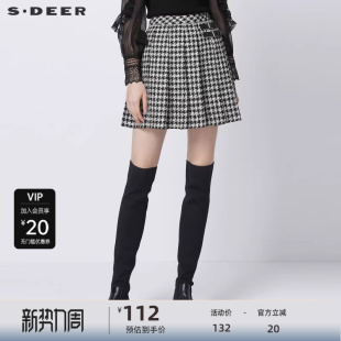 sdeer圣迪奥女装 秋OL风复古格纹拼接百褶A字短裙S21361301