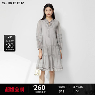 甜美木耳边系带长袖 sdeer圣迪奥女装 连衣裙S232Z12J6