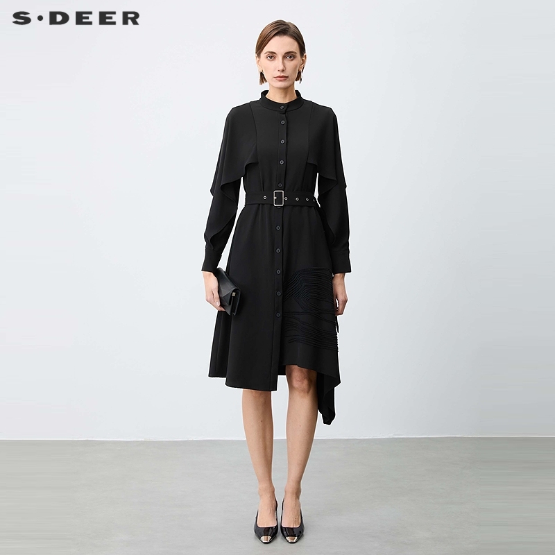 s.deer不规则衬衫长袖连衣裙