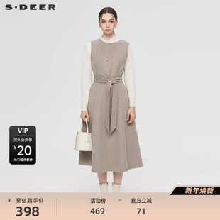 OL风圆领收腰毛呢无袖 sdeer圣迪奥女装 连衣裙S244Z1203 新年款