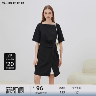sdeer圣迪奥女装 连衣裙S223Z120Q 方领立体裁剪收腰中袖