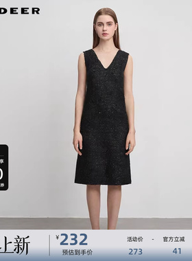 sdeer圣迪奥女装复古V领格纹毛呢背带连衣裙S244Z1212