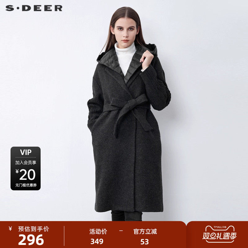 s.deer收腰长款毛呢大衣