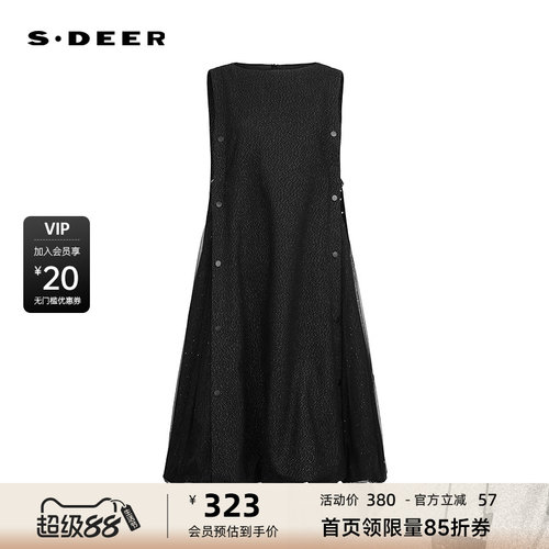 【反季清仓】sdeer圣迪奥女装复古网纱宽松无袖连衣裙S244Z1258