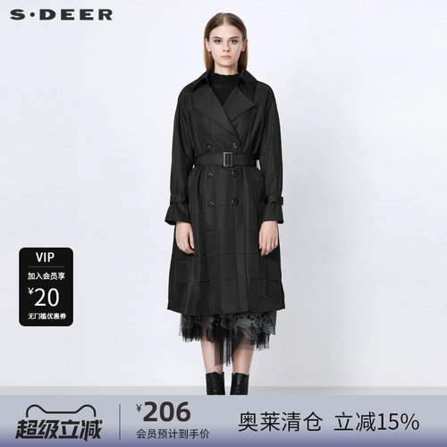 s.deer收腰肌理长款风衣