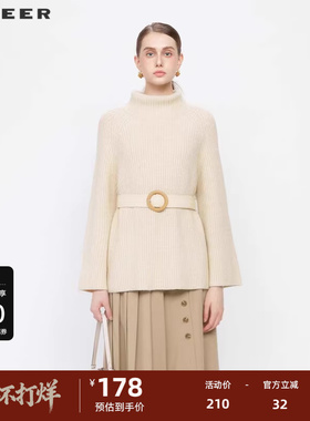 S·DEER圣迪奥女装罗纹高领宽松插肩袖针织衫S234Z3517