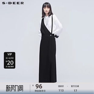 女秋百搭S20380816 阔腿裤 sdeer圣迪奥品个性 黑色阔腿背带裤