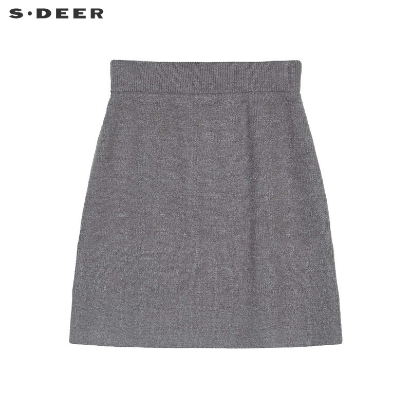 sdeer圣迪奥女装休闲松紧基本款包臀针织短裙S233Z1303