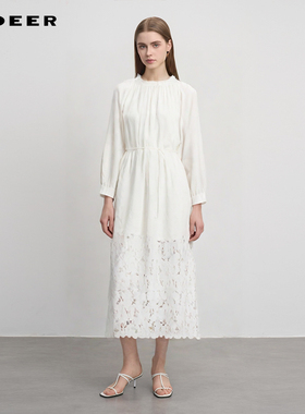 【sdeer奥莱】圣迪奥女装秋复古圆领碎褶收腰绣花连衣裙S243Z1235