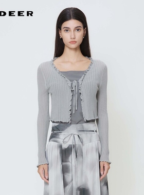 sdeer圣迪奥女装优雅木耳边开衫吊带针织衫套装S242Z1412