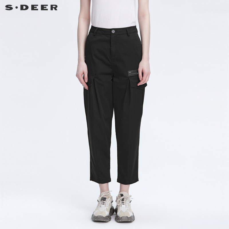 S&middot;DEER圣迪奥女装秋季个性撞色字母立体口袋工装长裤S22180812