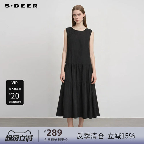 s.deer复古盘扣碎褶无袖连衣裙