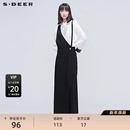 女秋百搭S20380816 阔腿裤 sdeer圣迪奥品个性 黑色阔腿背带裤