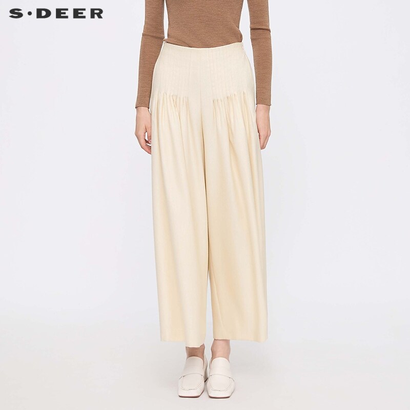 sdeer圣迪奥女装25年新品OL风高腰插袋压褶阔腿长裤S253Z0808