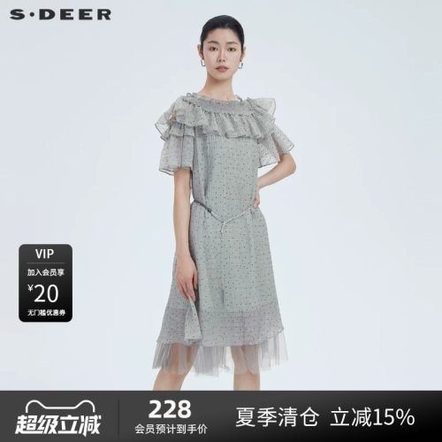收腰连衣裙  木耳边  波点网纱